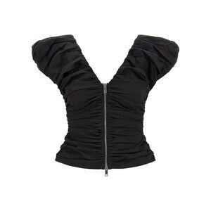 Ganni Women's Black Ruched Top